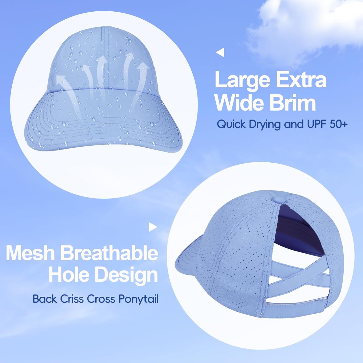 Large Wide Brim Criss Cross Ponytail Baseball Sun Hats for Women Mesh Quick Dry Outdoor Sports Travel Beach Cap - Image 3