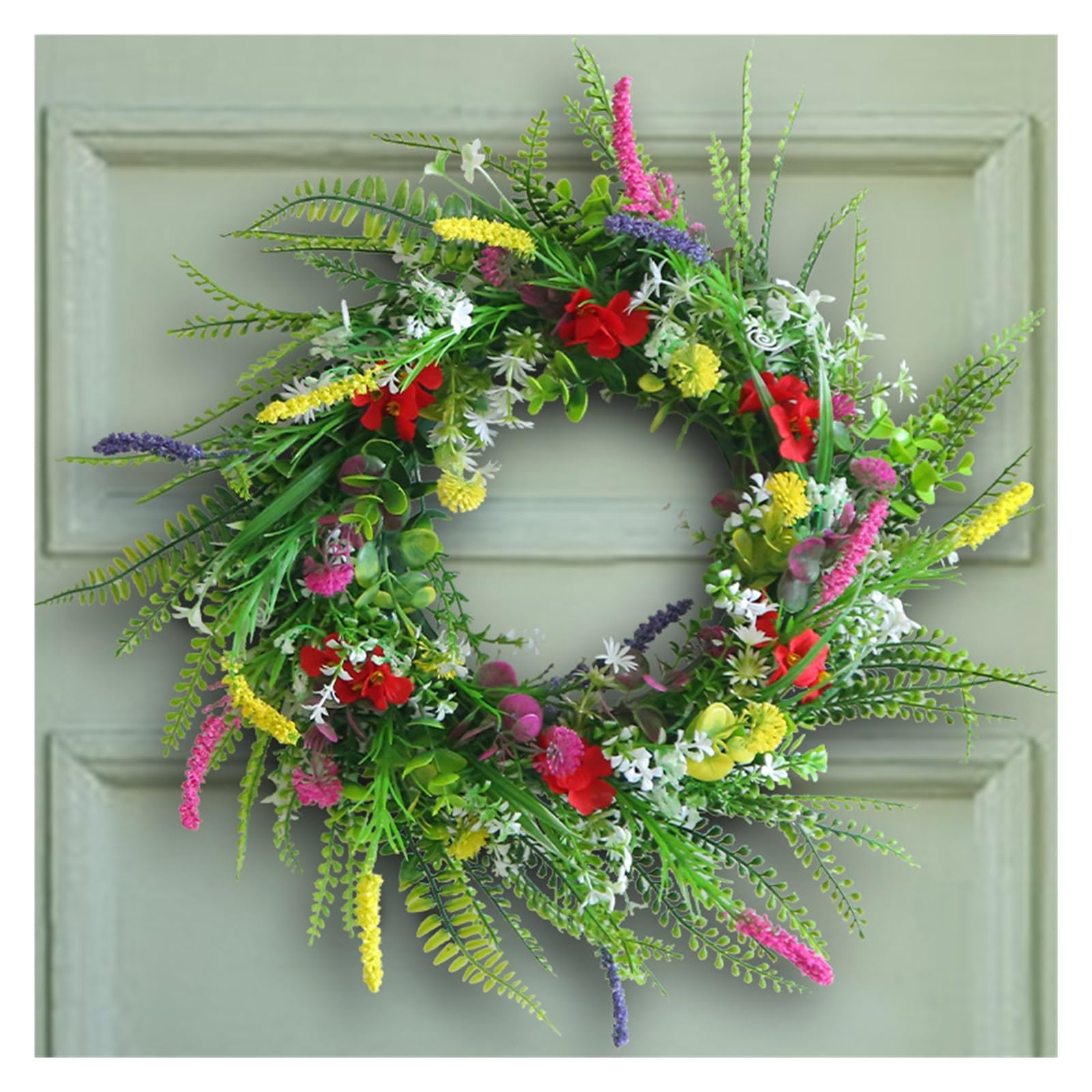 Couronne pour Porte Couronne de Fleurs Sauvages, décoration extérieure Rustique, Suspension Murale Florale, Jardin, Porche, Couronne Mariage, Rose(45CM)