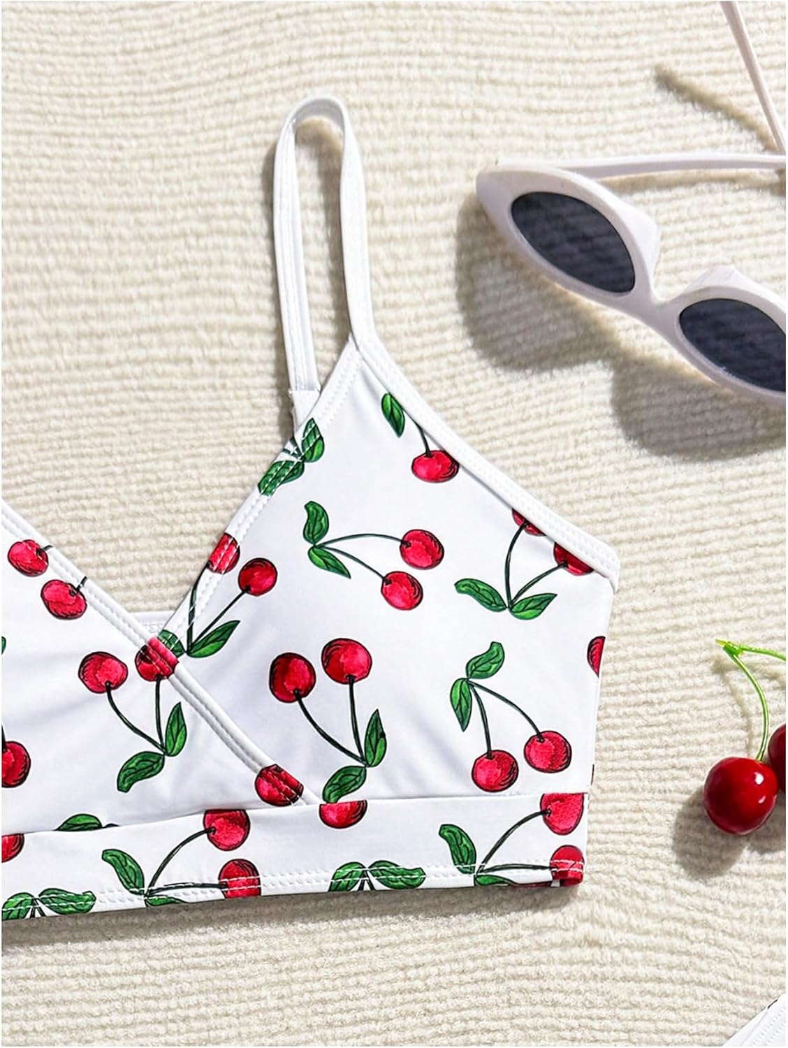 Floerns Girl's 3 Piece Cute Cherry Print Swimsuit Ruched Drawstring Bathing Suit with Cover Up
