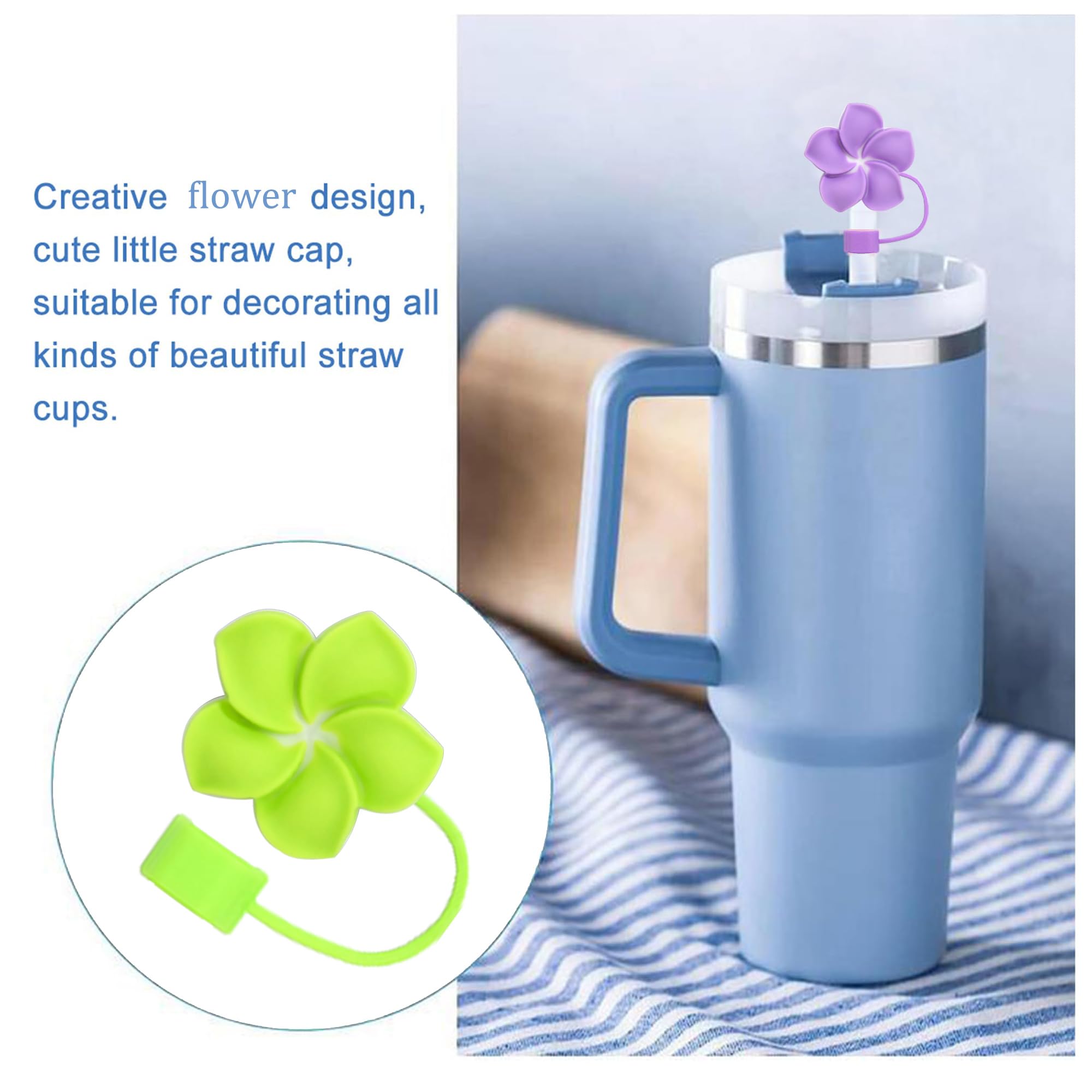Paquete de 13 tapas de paja de flores para vasos, 10 mm, lindo polígono a prueba de polvo para botellas de agua, vasos Stanley, accesorios, regalos para mujeres, recuerdos de fiesta