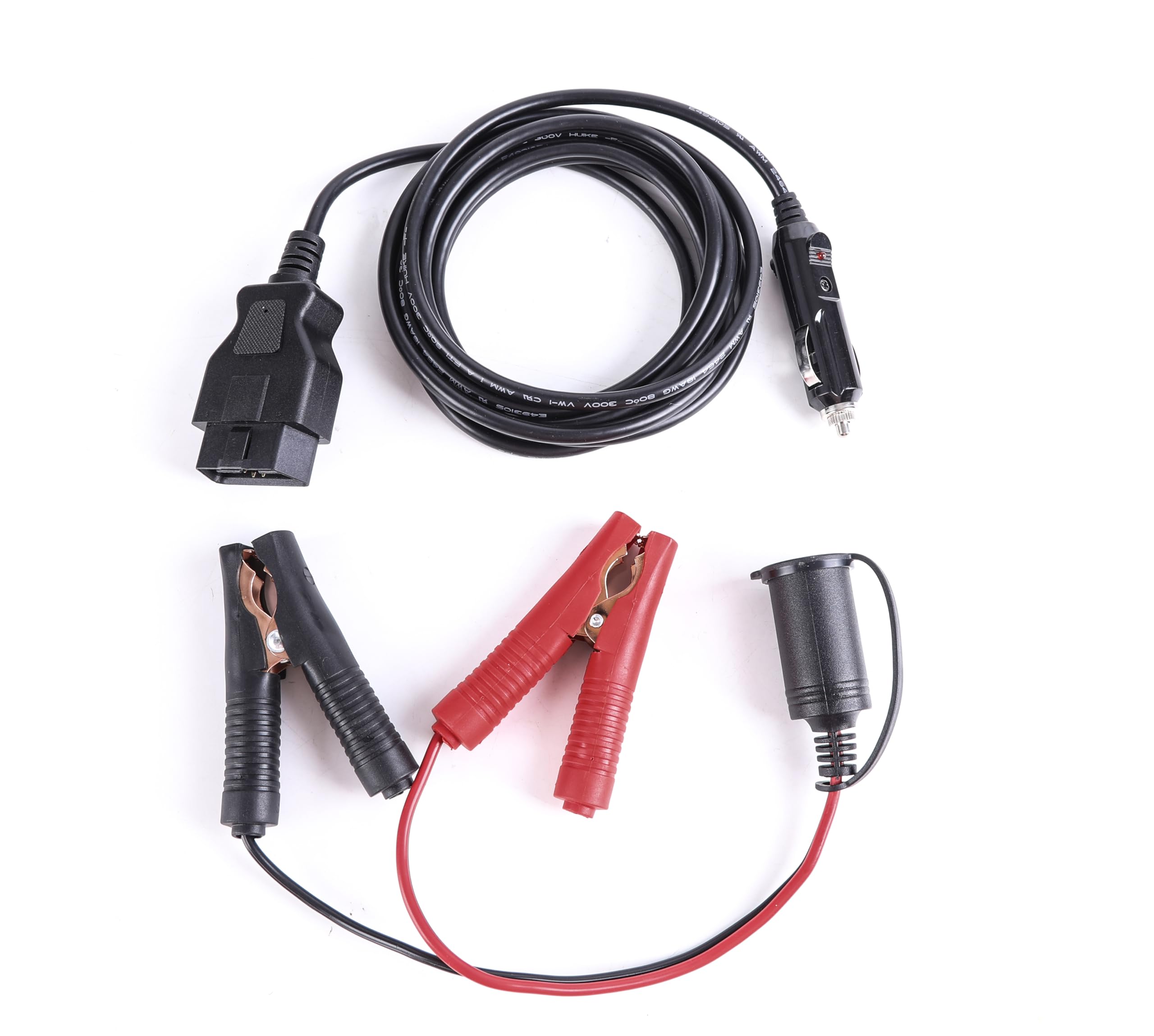 MITOB OBD II Vehicle ECU Emergency Power Supply Cable Memery Saver 3M Obd2 Cable with Alligator Clip-On 12V Battery Cigarette Lighter Power Cable