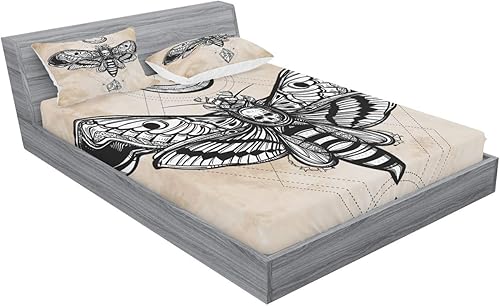 Miniatura 2 de Ambesonne Juego de sábanas bajeras y fundas de almohada de fantasía, diseño de calavera mágica de luna y piedra, diseño de calavera mágica de cabeza