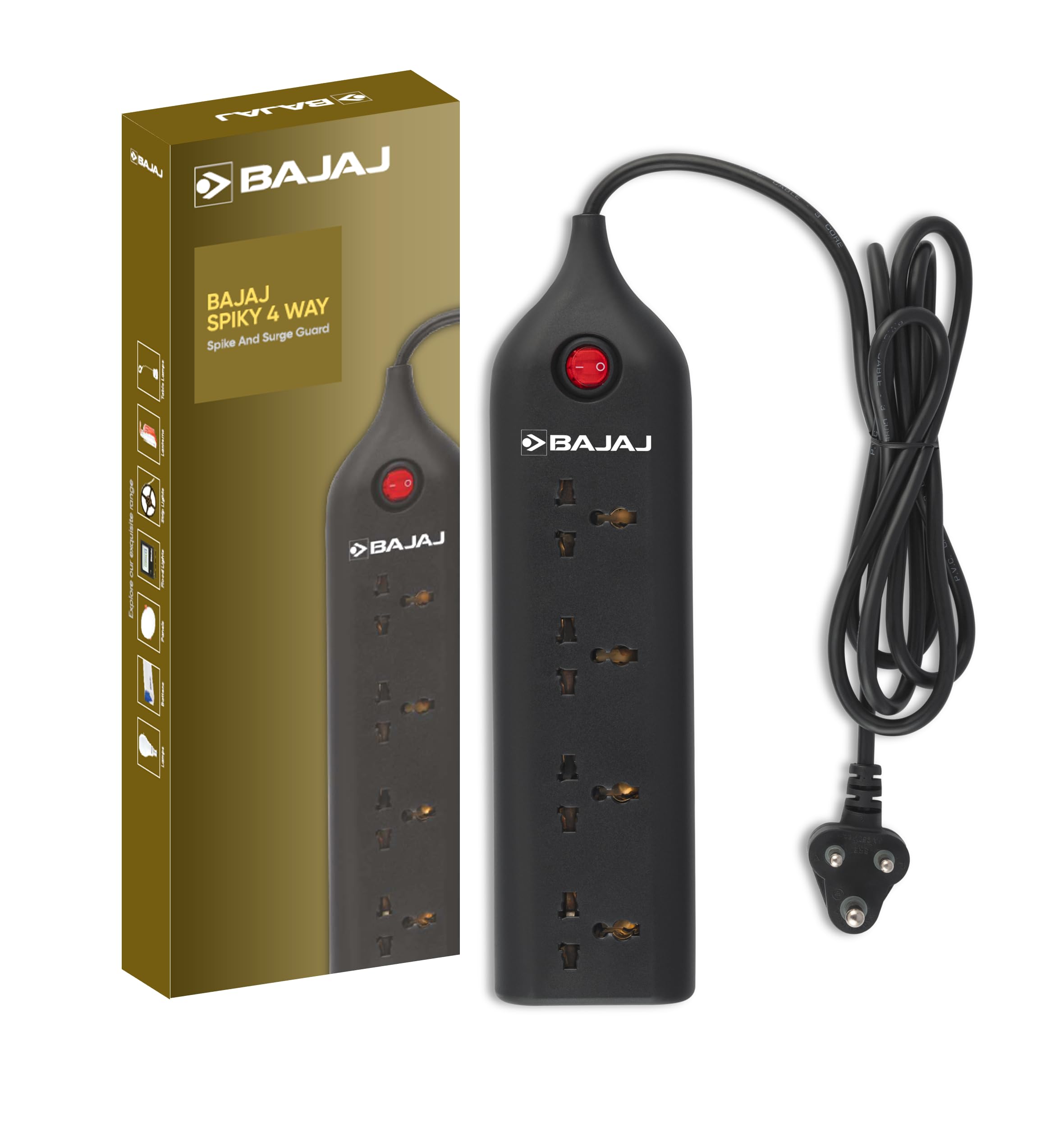 Bajaj Spiky 4 Way Spike and Surge Guard | 2 Meter Long Cable