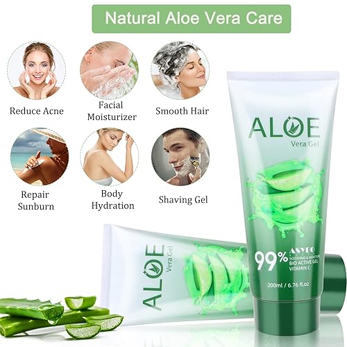Miniatura 5 de Gel de aloe vera de 200 x 0.1 fl oz, 99% orgánico puro aloe vera hidratante facial y corporal, crema de aloe natural para piel seca, quemaduras