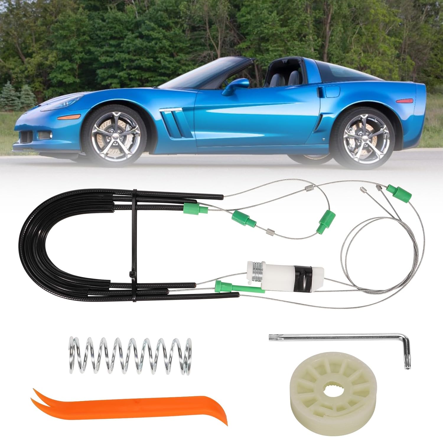 Window Regulator Repair Kit Fits for 2005-2013 Chevrolet Corvette C6 – Front Left Driver Side, Door Glass Regulator, Power Window Lift Assembly