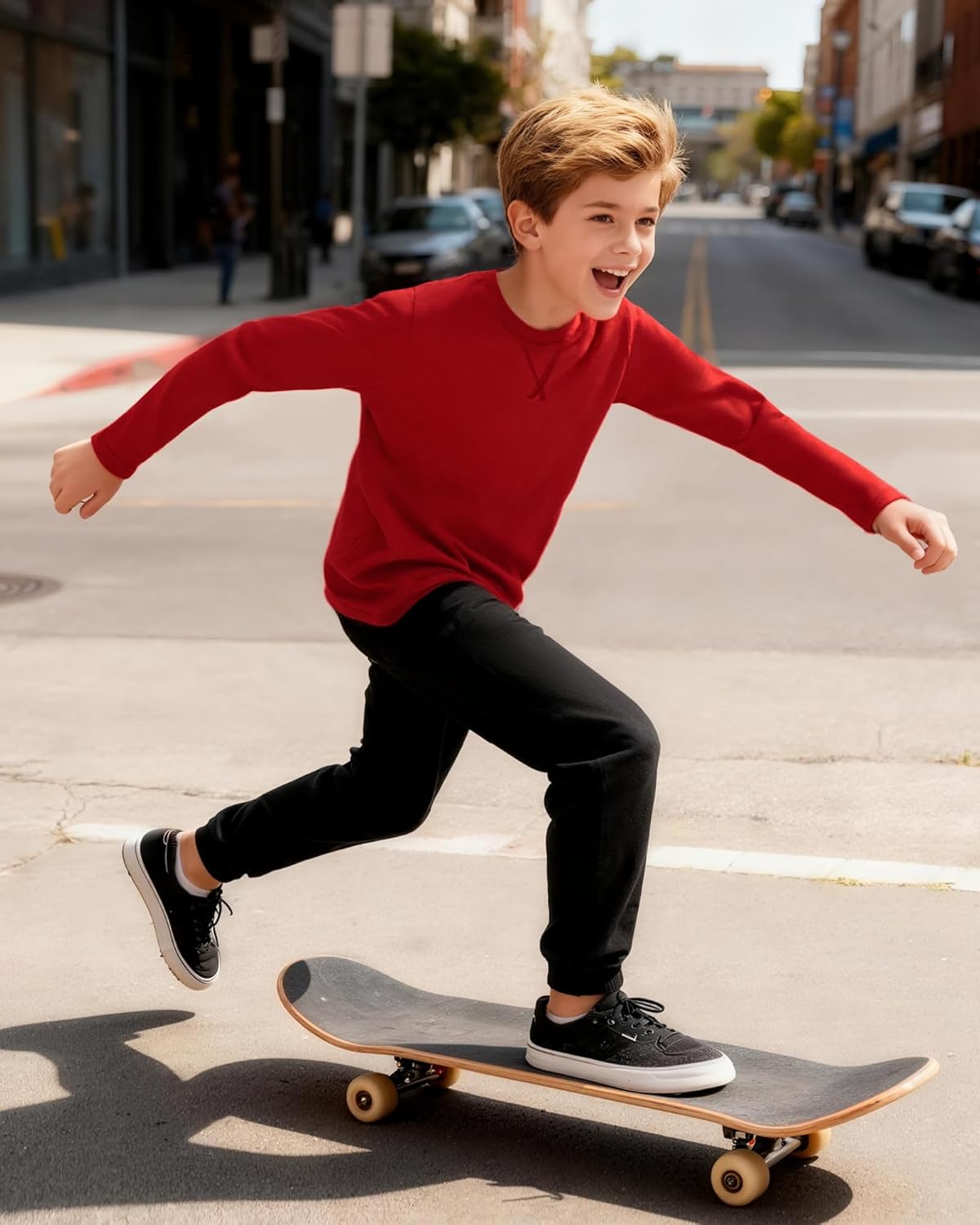 Boys Long Sleeve Shirts Cotton Crewneck T-Shirts for Boy Kids Basic Tee Sweatshirt 7-14 Years - Image 3