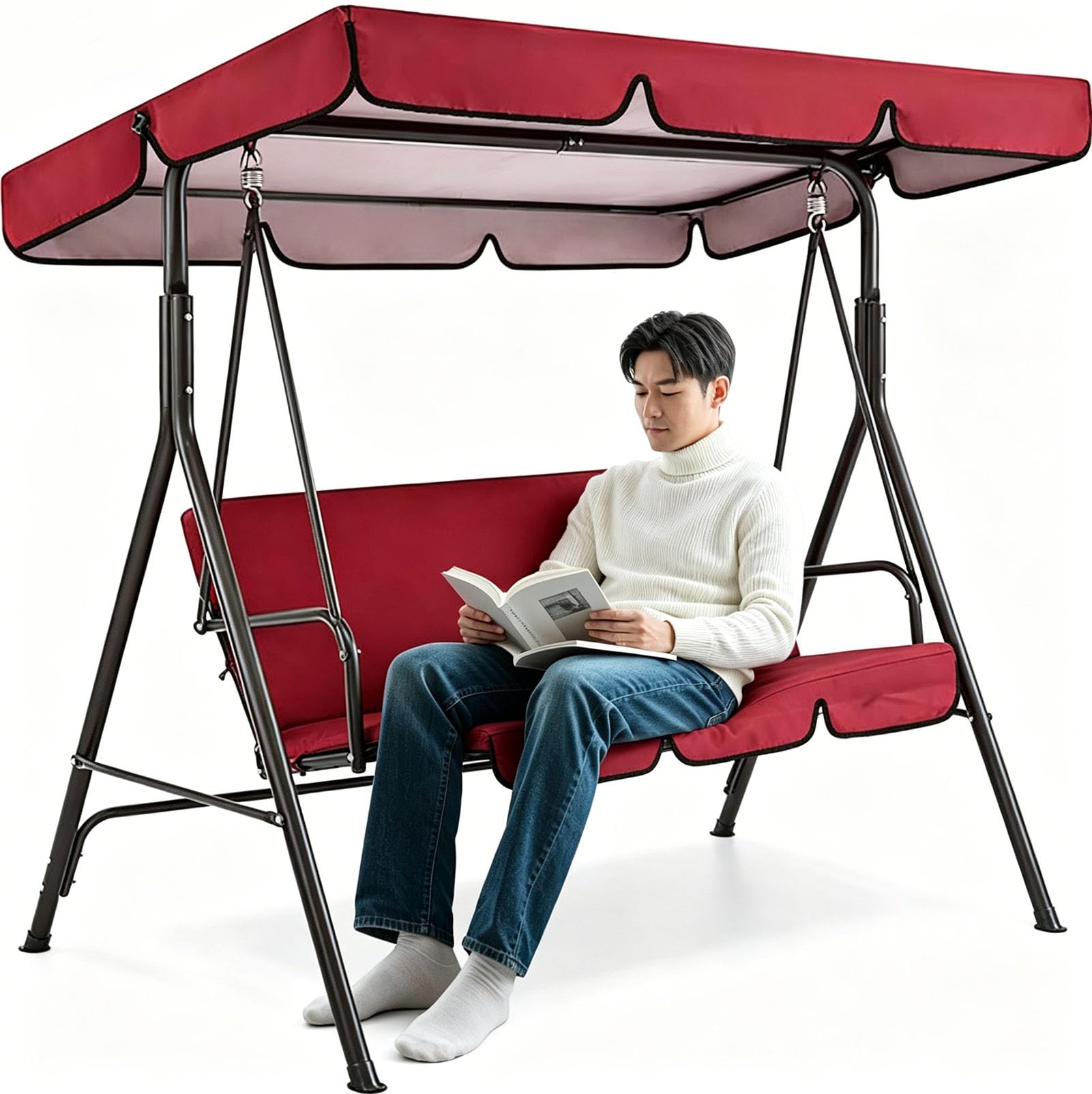 Tenda da Sole per Altalena da Giardino a 2-3 posti, 420D Tetto di Ricambio per Dondolo da Giardino, Impermeabile e Protezione, Copertura per Altalena,Rosso,200 * 145 * 18cm