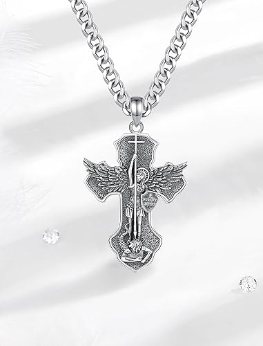 Miniatura 9 de INFUSEU Regalos religiosos únicos para hombres y mujeres, collares con colgante de San Miguel, San Cristóbal, San Benito, Virgen María