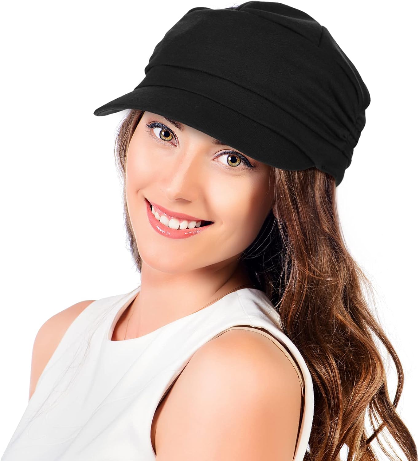 Geyoga 3 Pieces Soft Breathable Newsboy Cap for Women Chemo Headwear Oversized Slouch Hat with Brim for Women Ladies - Image 2