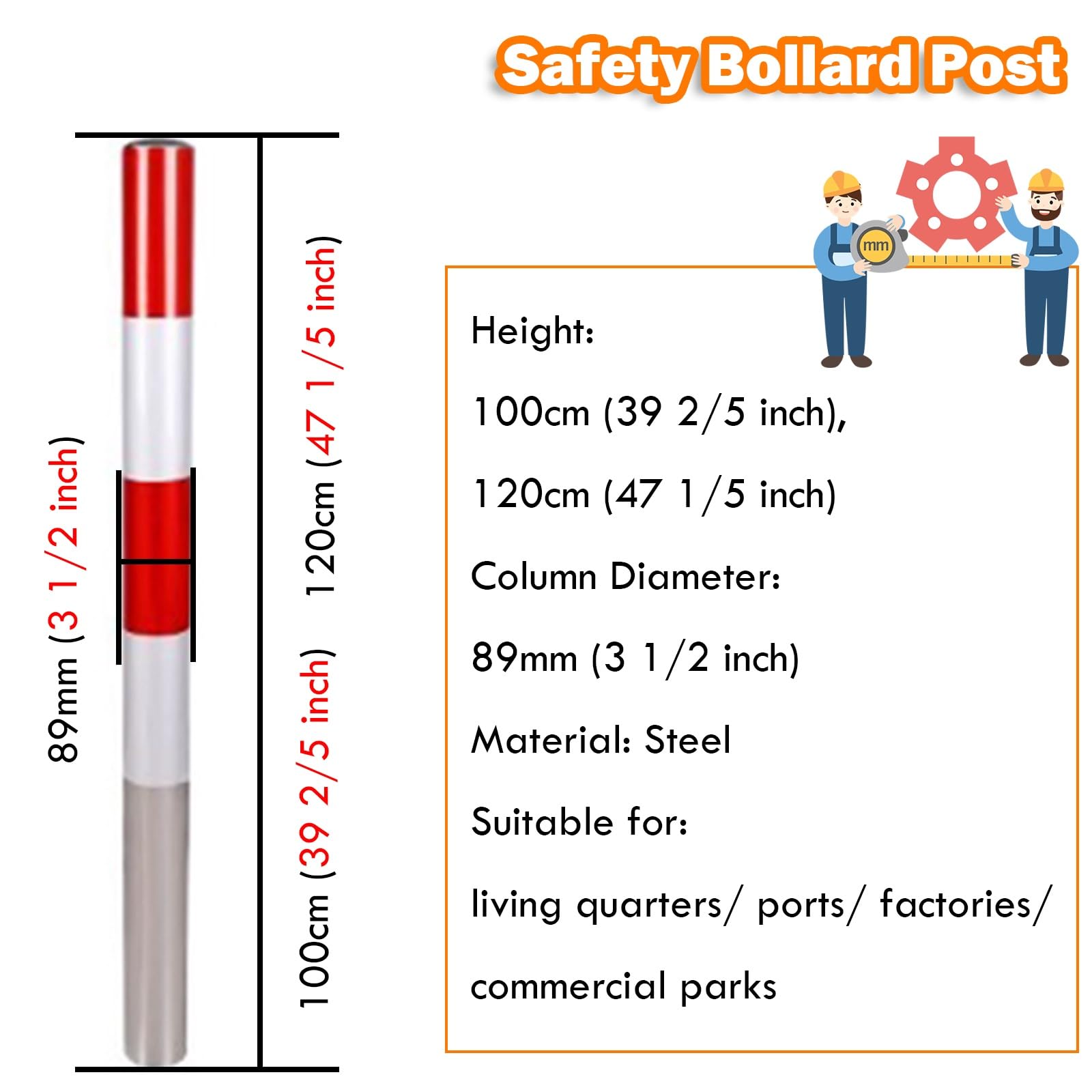 Bornes de sécurité robustes en acier - Lot de 8, 120 cm (47,2 pouces) - Protection durable pour trottoirs, devantures de magasins et entrepôts - Solutions de barrières de sécurité renforcées