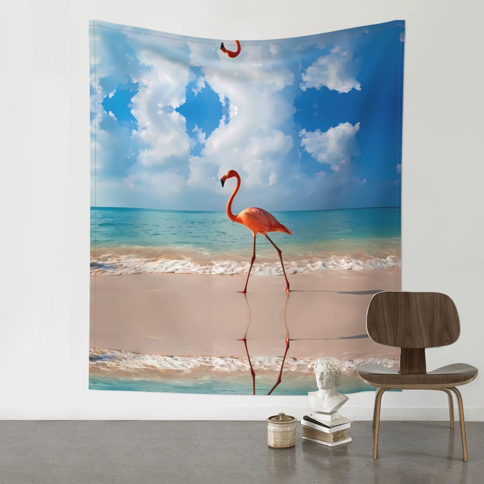 YYHWHJDE Pink Flamingo Walking on The Beach Prints 60x51in Wall Tapestry – High-Grade Polyester Throw for Dorm, Beach & Home Decor