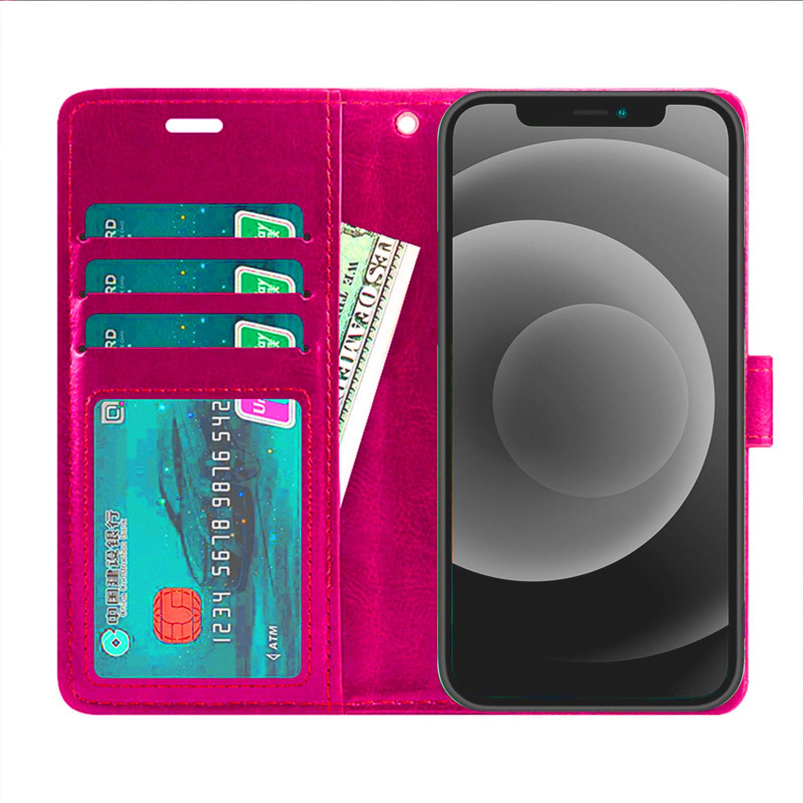 Colorblock Invisible Magnetic PU Leather Flip Case Compatible With Doogee V40 Pro, Stylish Wallet Cover With Full Protection And Slim Design (Black - View #5