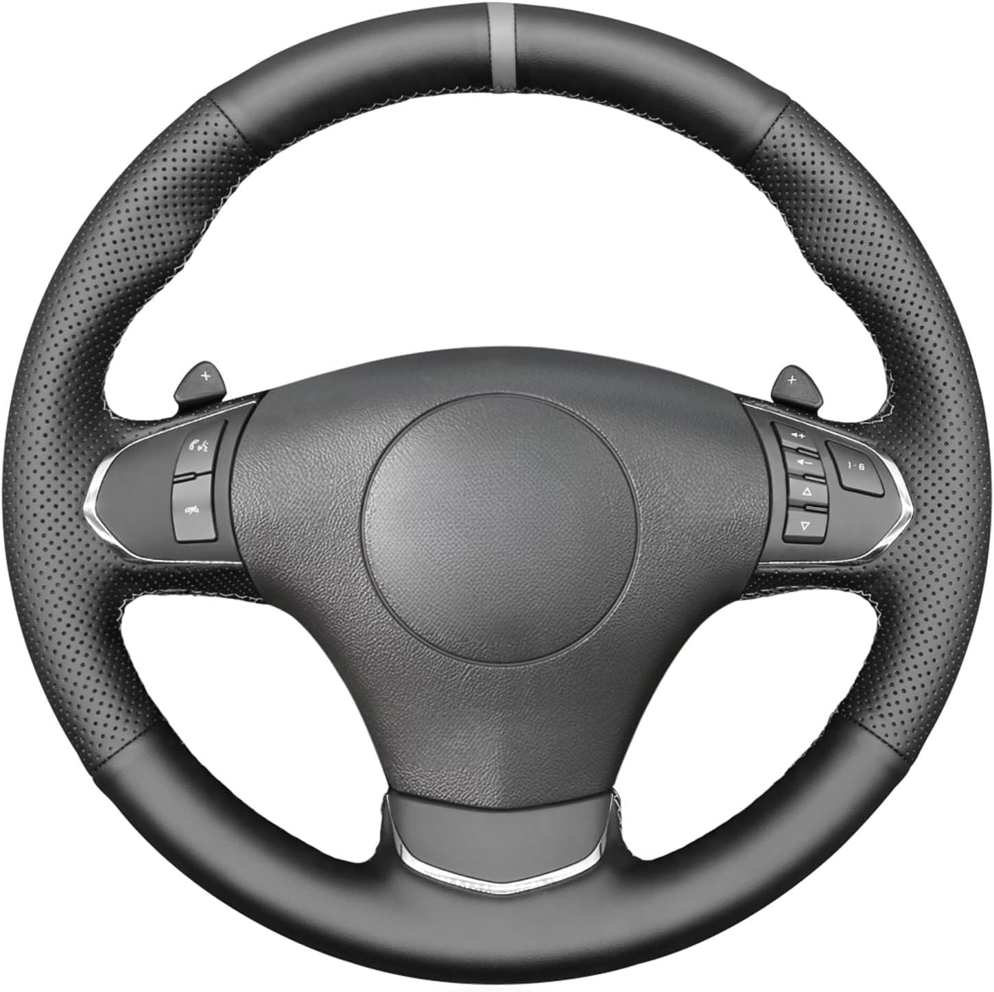 Black Genuine Leather Steering Wheel Cover for Chevrolet Chevy Corvette (C6) 2012 2013 Z06 Accessories Car Custom Fit Hand Stitched OEM Interior Parts