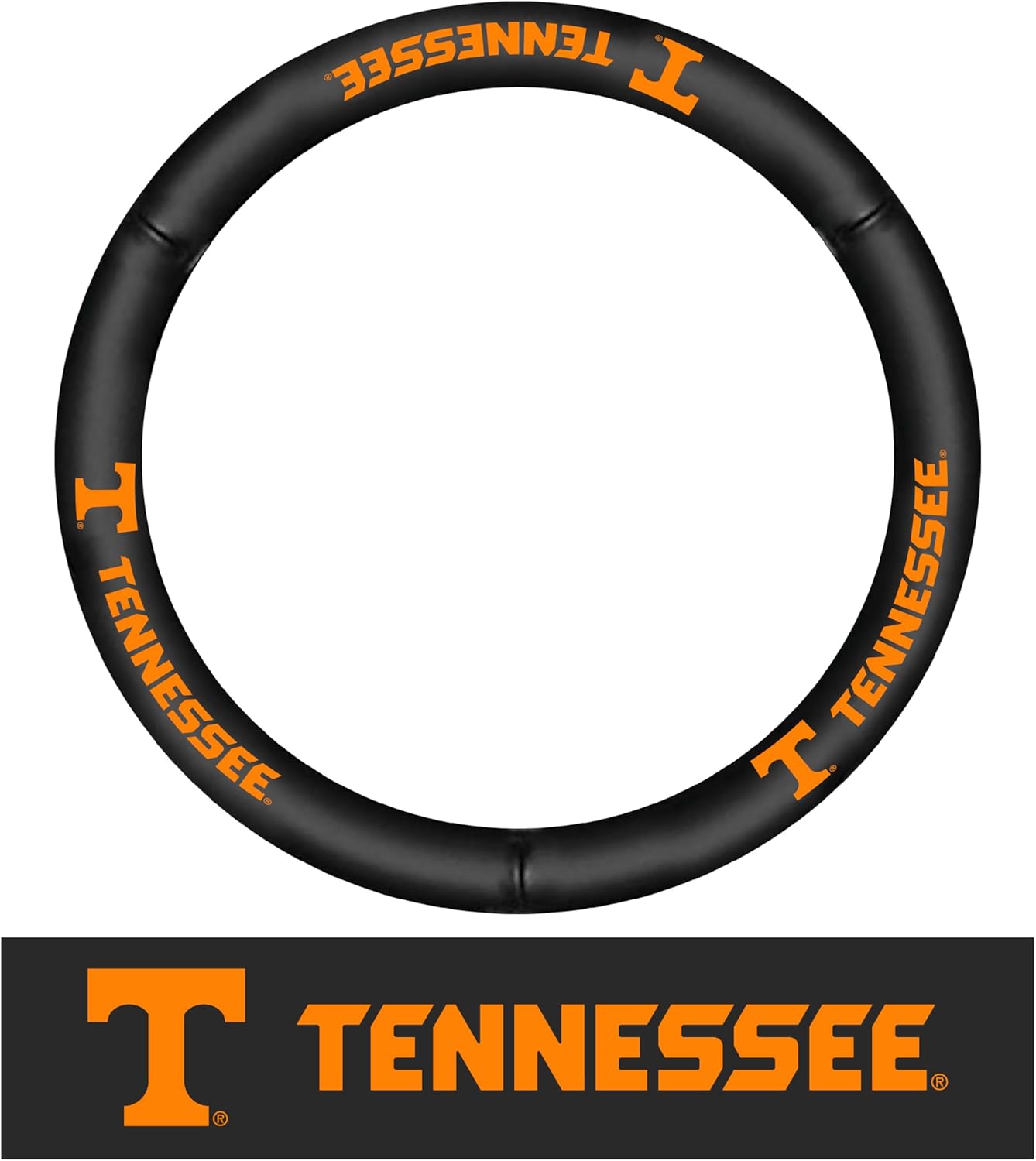FANMATS 40513 University of Tennessee Genuine Leather Steering Wheel Cover | Black 15"x15"