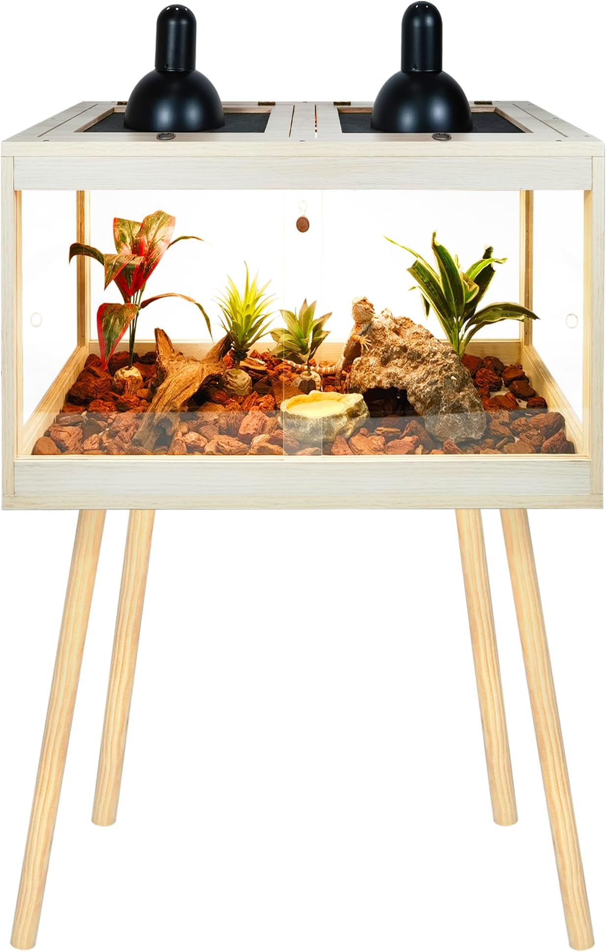 Prolee 24 Gallon Bearded Dragon Tank with Legs, Tortoise Habitat with Metal Mesh Top, Reptile Enclosure Lockable Design, Snake Tank, 24" L x 16" W x 40" H