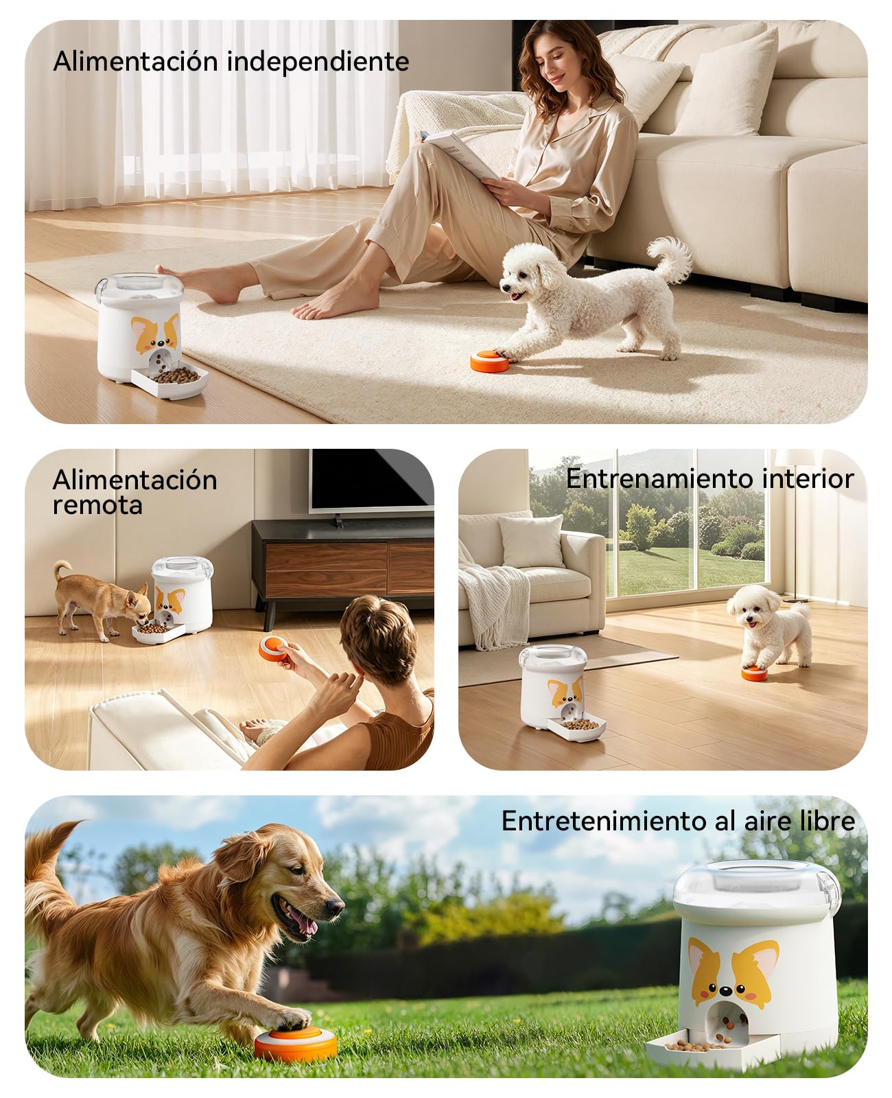 ROJECO Juguete Puzzle para Perros y Gatos, Dispensador de Golosinas Interactivo con Mando a Distancia 30m, Grabación de Voz, Capacidad 300ml, Recargable USB-C, Anti-Estrés y Estimulación Mental