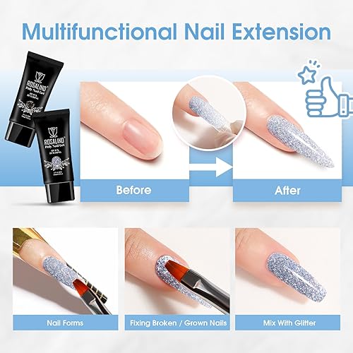 Vista 43 de ROSALIND Gel de extensión transparente, 2 piezas de 1 onza/1.0 fl oz kit de gel de uñas transparente constructor transparente, tubo de polietileno