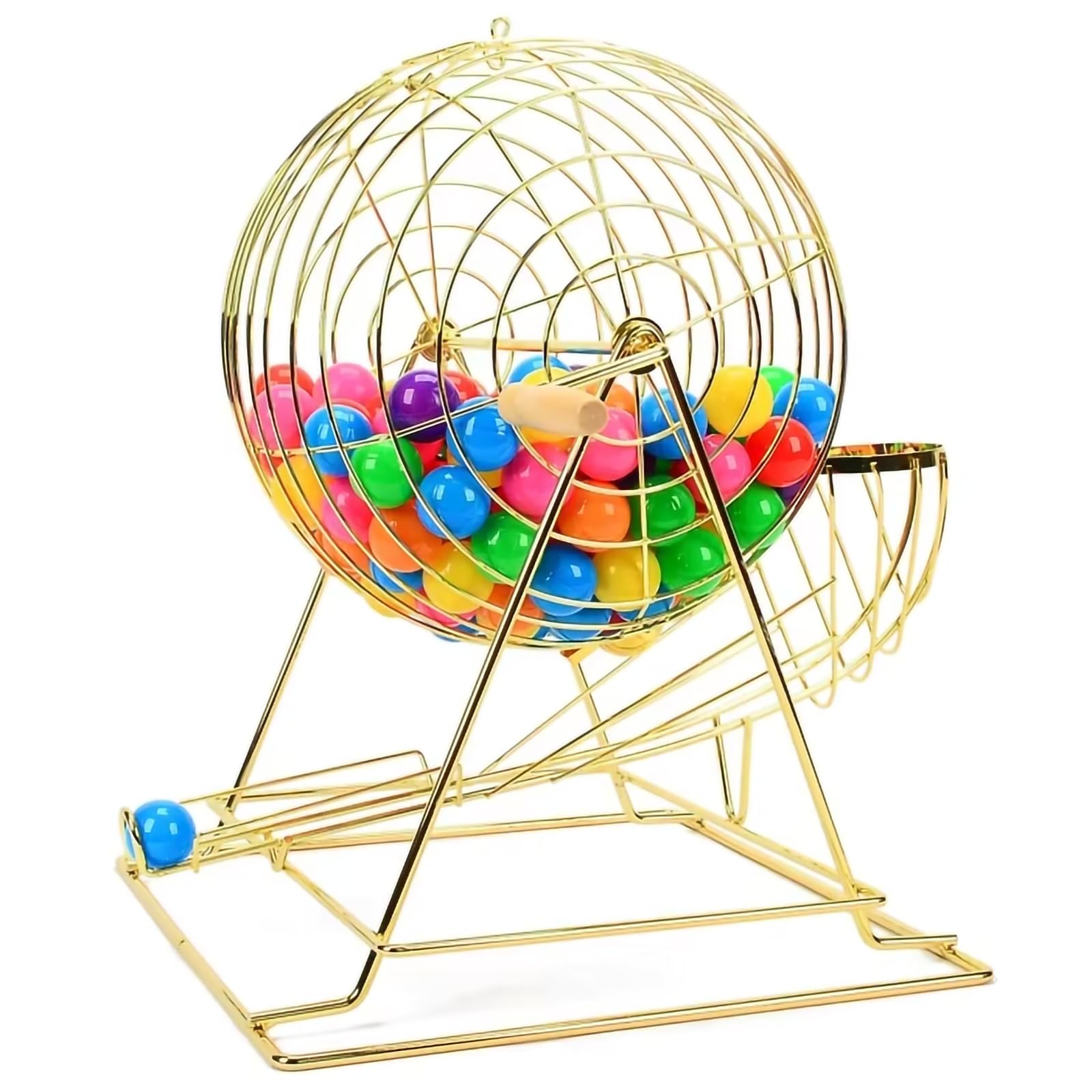 Juego de Bingo Manual con Jaula (Bolas no Incluidas): Capacidad para 150 Bolas con Soporte metálico de Doble Capa, Jaula giratoria Profesional Grande para Fiestas Familiares,Gold