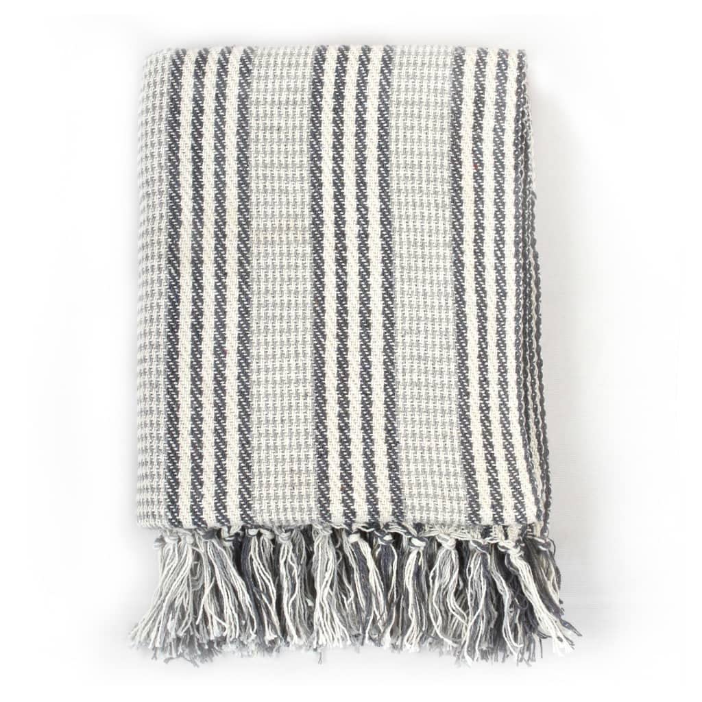Manta de Algodón con Diseño de Rayas, Suave y Agradable, mantas para cama, manta sofa, Para Dormitorio, Silla o Sofá, Gris y Blanco, 220x250 cm