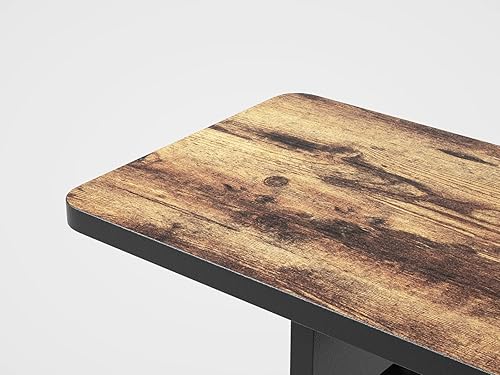 Miniatura 5 de FEZIBO Soporte para monitor dual de 43 pulgadas con bandeja para bolígrafos, estante de escritorio de madera maciza con patas de corcho ecológico