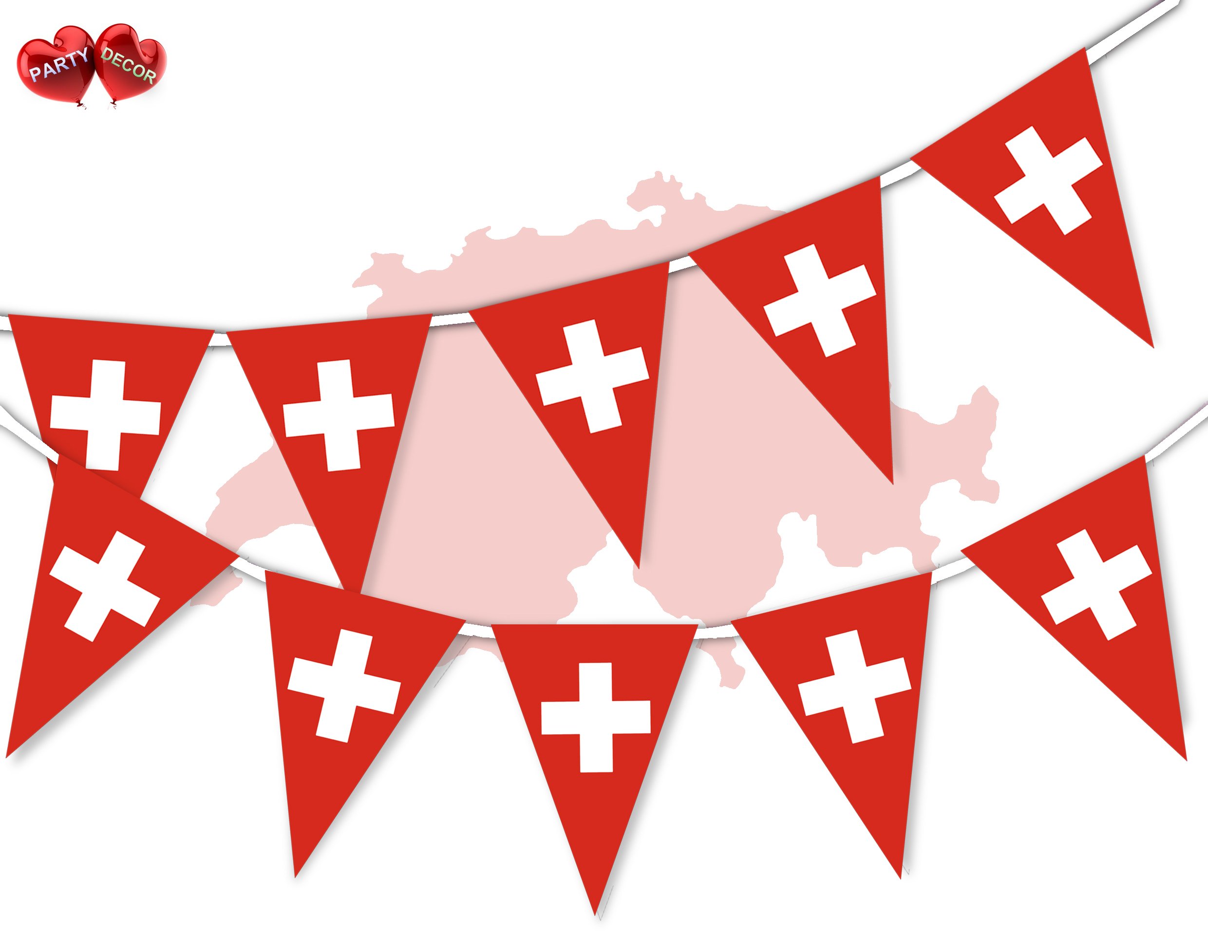 Switzerland Full Flag Patriotic Themed Bunting Banner 15 Triangle flags for guaranteed simply stylish party National Royal decoration by PARTY DECOR