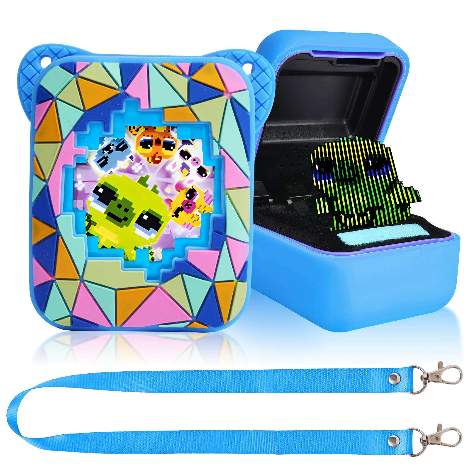 OSDUE Silicone Case for Bitzee Magicals Digital Pet Bitzee Carrying, Anti-Fall Shockproof Portable Carrying Mini Case-Geometry-Blue