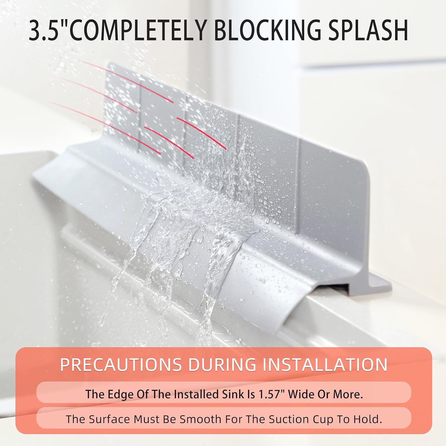 18" Upgraded Silicone Sink Splash Guard Released in 2026,Self-Draining Water Splash Guard for Kitchen Sink,Bathroom and Kitchen Island,with 3.5" High Splash Guard & 6 Strong Suction Cup(Grey)