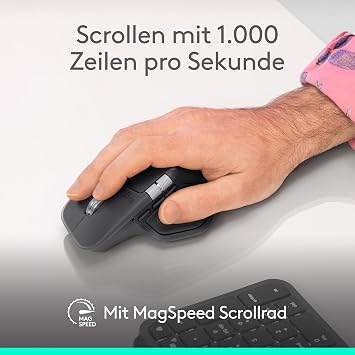 Logitech MX Master 4 ergonomische kabellose Maus mit fortschrittlichem leistungsstarkem haptischem Feedback ultraschnellem Scrollen USB-C + MX Keys S kabellose Tastatur DEU QWERTZ - Grafit