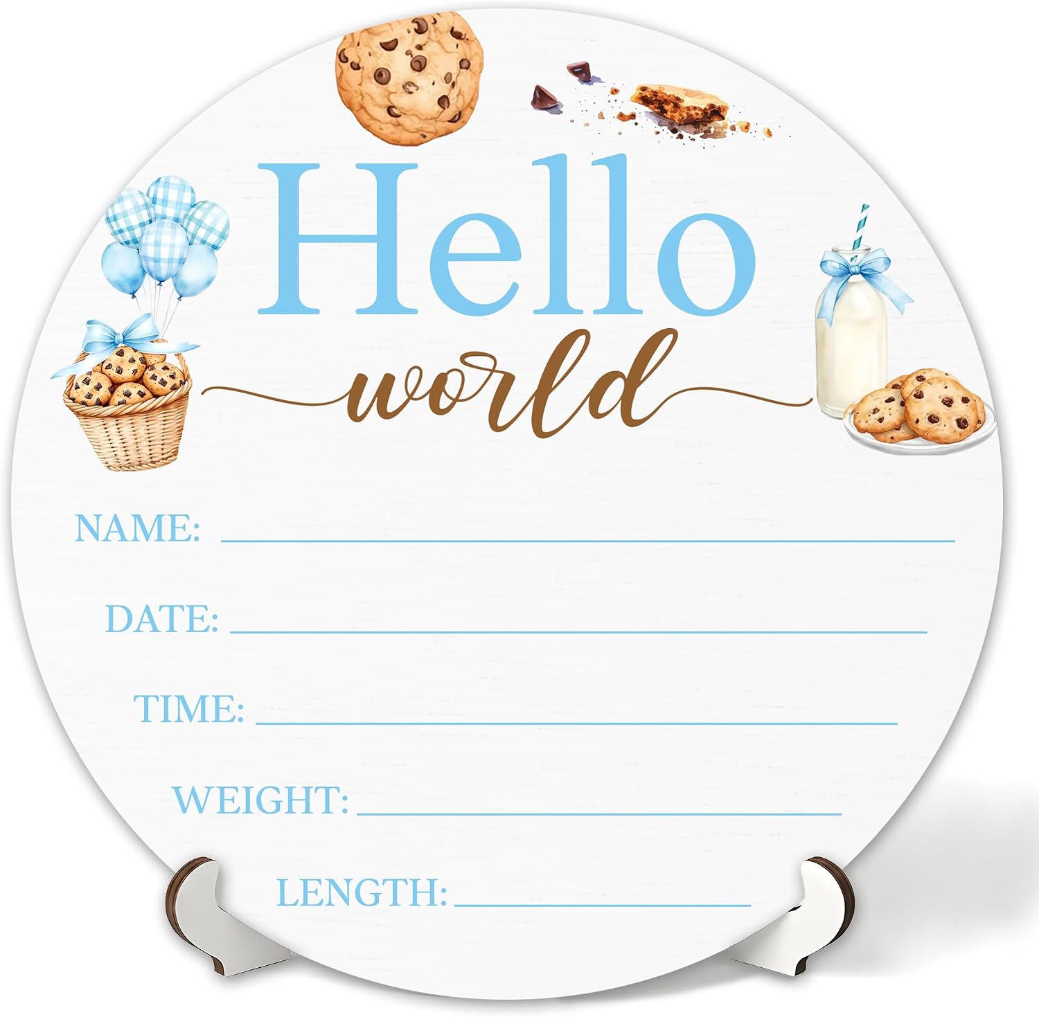 Cookie Hello World Newborn Sign for Hospital, Cookie Baby Announcement Sign for New Baby Boy Girl, Welcome Babies Birth Wooden Signs for Nursery, Gender Neutral Newborn Photography Props-A10
