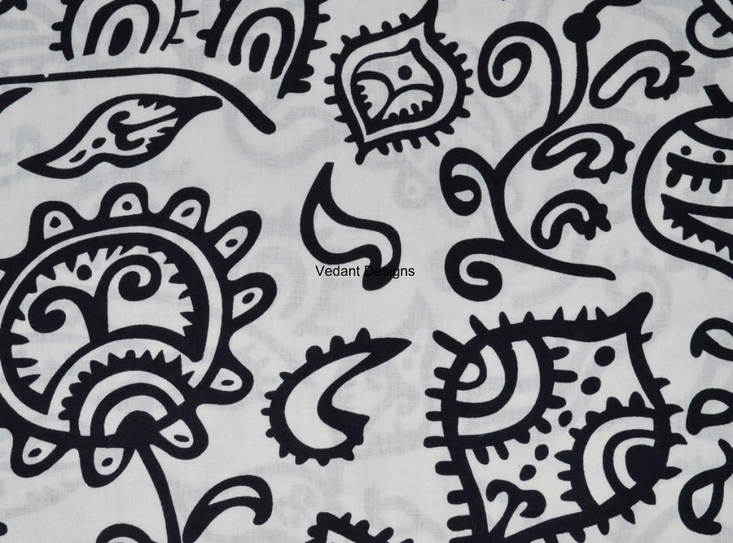 Indian Handmade 5 Yard Running Fabric 100% Cotton Floral & Fruit Print Dressmaking Fabric (Black)