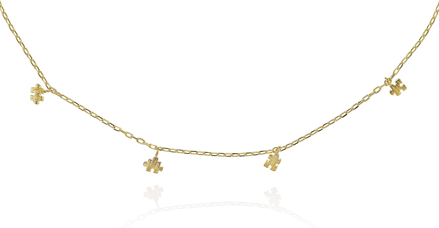 namana Puzzle Collar Necklace for Women. Chain Necklace with Jigsaw Charms in Silver or Gold Plated. Collar Necklace with Gift Box