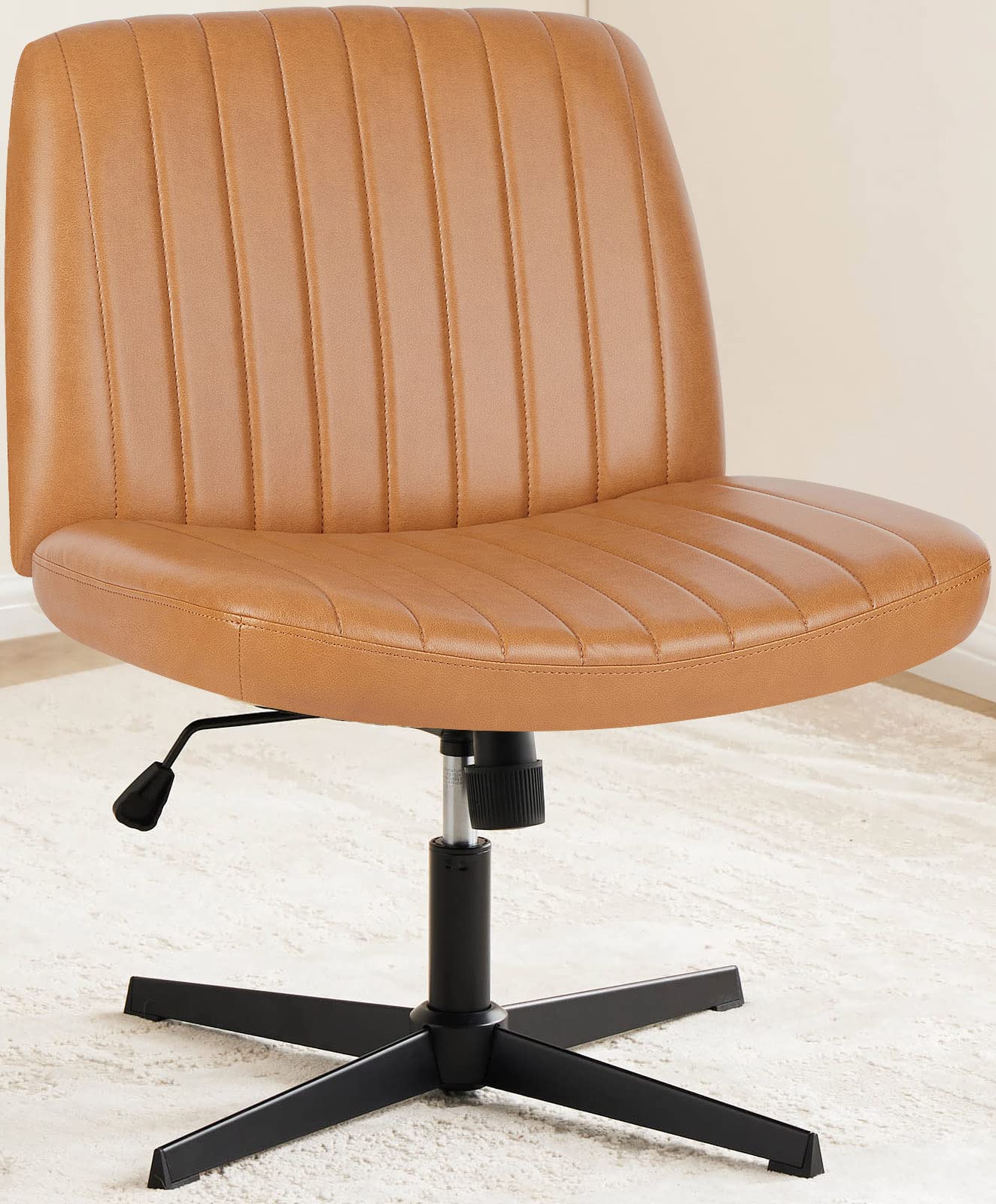 Photo 1 of Office Chair Armless Desk Chair No Wheels, Cross Legged Office Chair Wide Home Office Desk Chairs, Adjustable Swivel Padded Leather Vanity Task Computer Chair