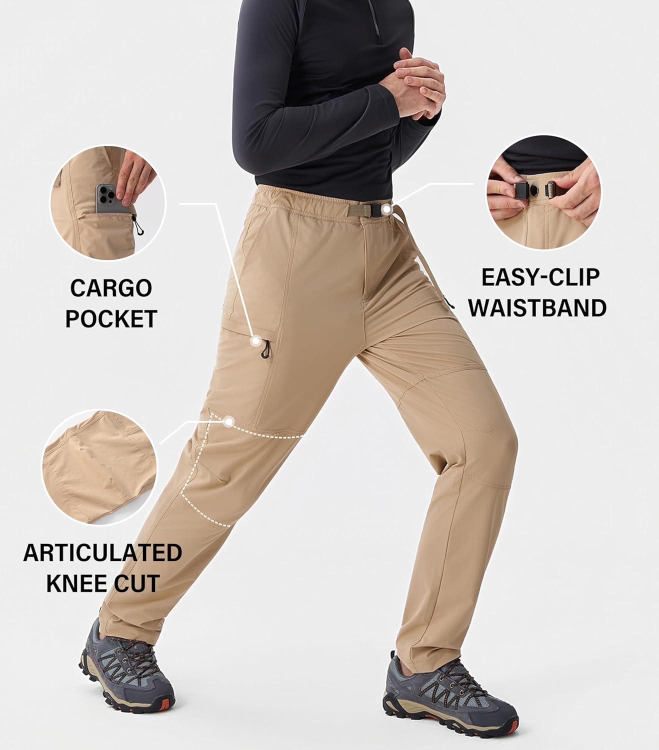 Men's Cargo Hiking Pants Quick Dry Lightweight Outdoor Pants Water Resistant Summer Work Pants with Pockets
