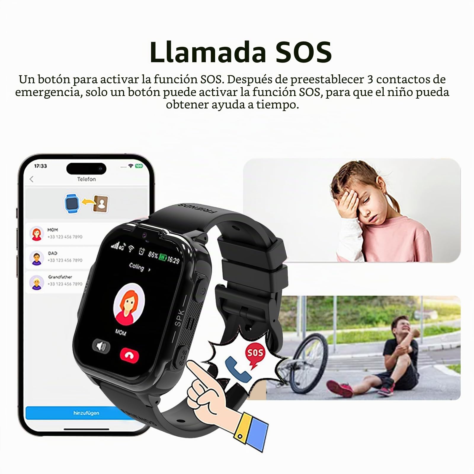 Reloj Inteligente Niño 4G con GPS y Videollamada, Smartwatch Infantil con Llamadas y SOS, WiFi, Chat de Voz y Cámara, Reloj Niños y Niñas 4-12 Años, Regalo de Cumpleaños y Comunión (Negro)