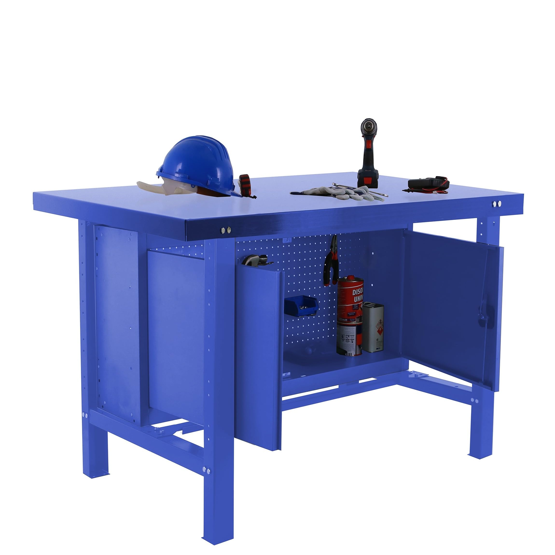Banco da lavoro industriale con armadio BT6 Simonwork Metalic Blu Simonrack 830 x 1800 x 730 mm - banco da lavoro resistente 800 kg di capacità per ripiano