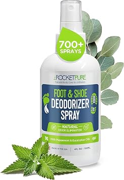 Rocket Pure Natural Foot and Shoe Deodorizer Spray, Deodorant and Odor Eliminator for Smelly Feet, Smell Remover, Formulated with Essential Oils, Made in the USA, Mint, 4 fl oz Pack of 1