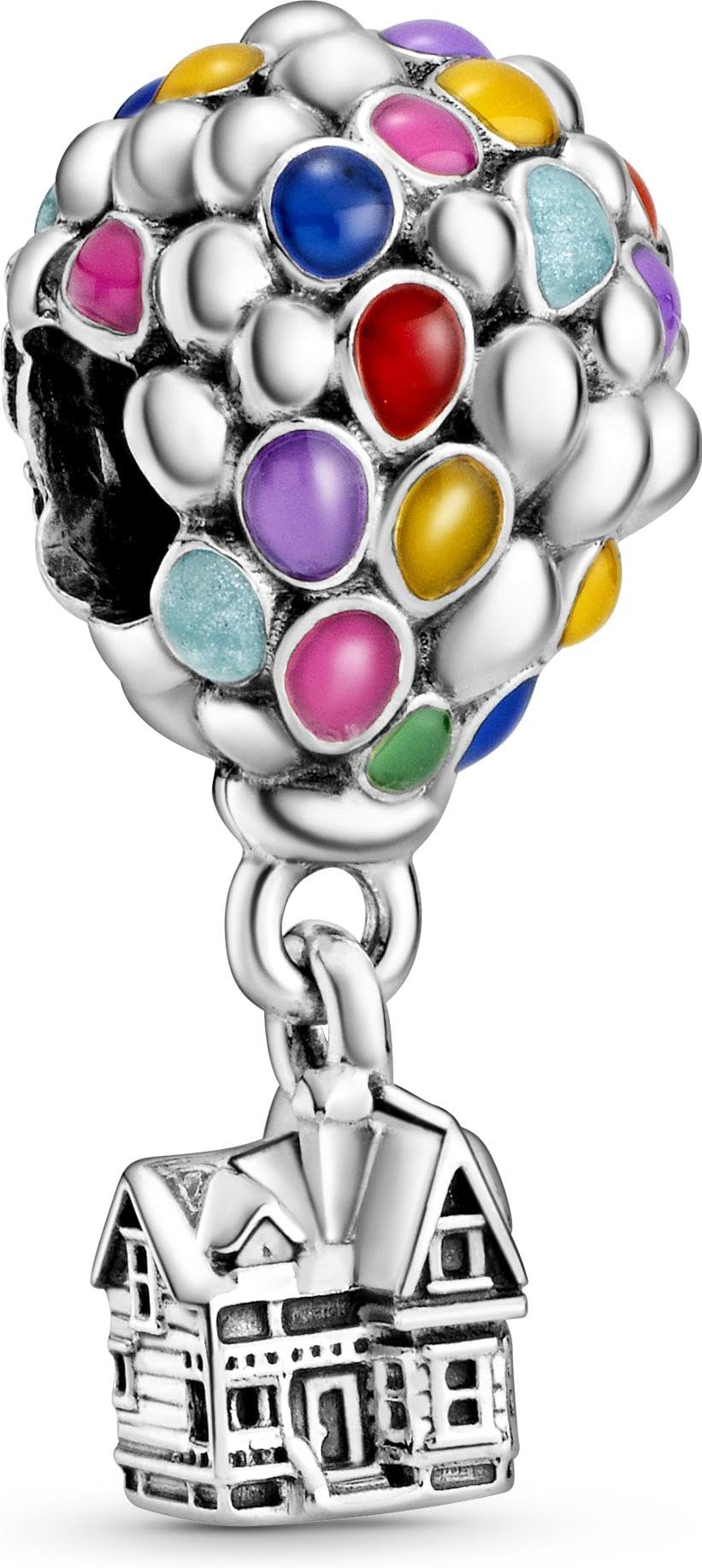 Pandora Disney Up balloon sterling silver charm with blue, green, orange, pink and light blue enamel