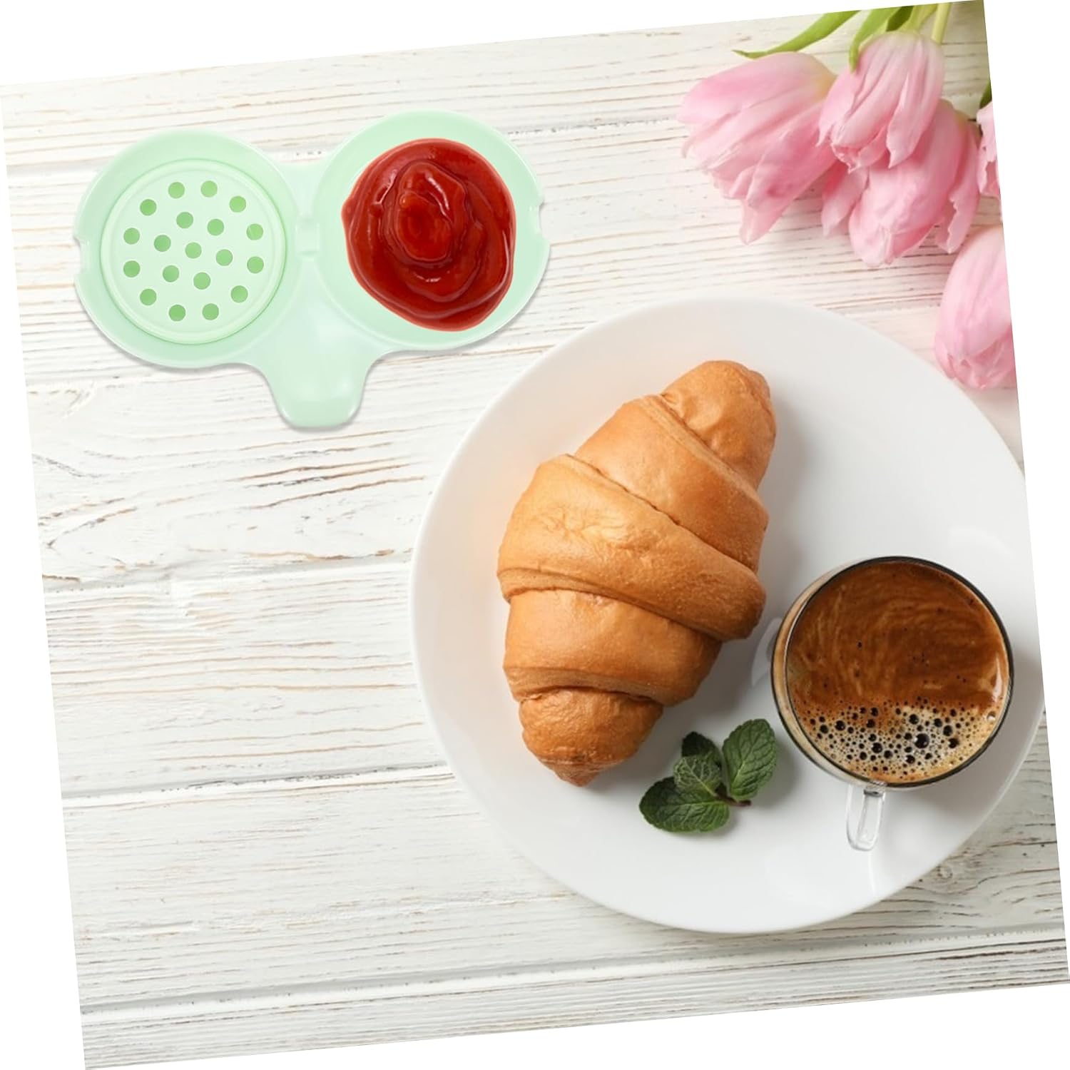 1Pc Double Compartment Sauce Dipping Plate Side Dish Plate for Seasoning Vinegar and Sauces Stackable and Space Saving Design for Home Restaurant Use