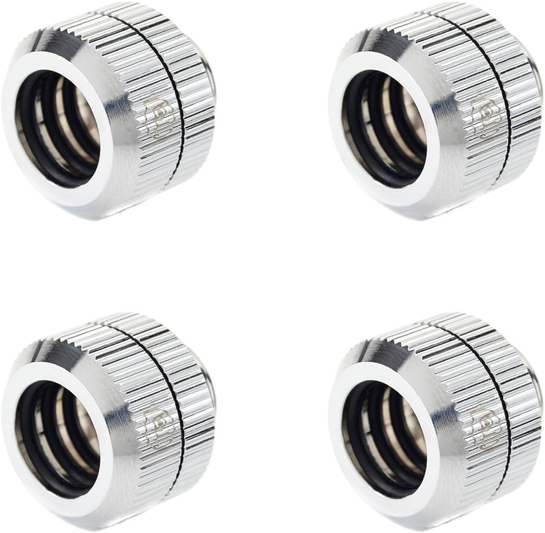 G1/4" Dual O-Ring Tighten Fitting for 12mm OD Hard Tubing (for Use with Bitspower Rigid Tubing Only), Glorious Silver, 4-Pack