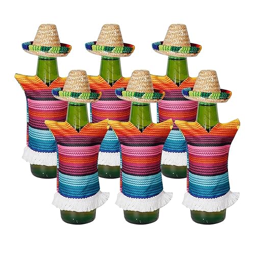 Crazy Night 12 Pcs Mini Sombrero Hats,Serapes for Bottles Mexican
