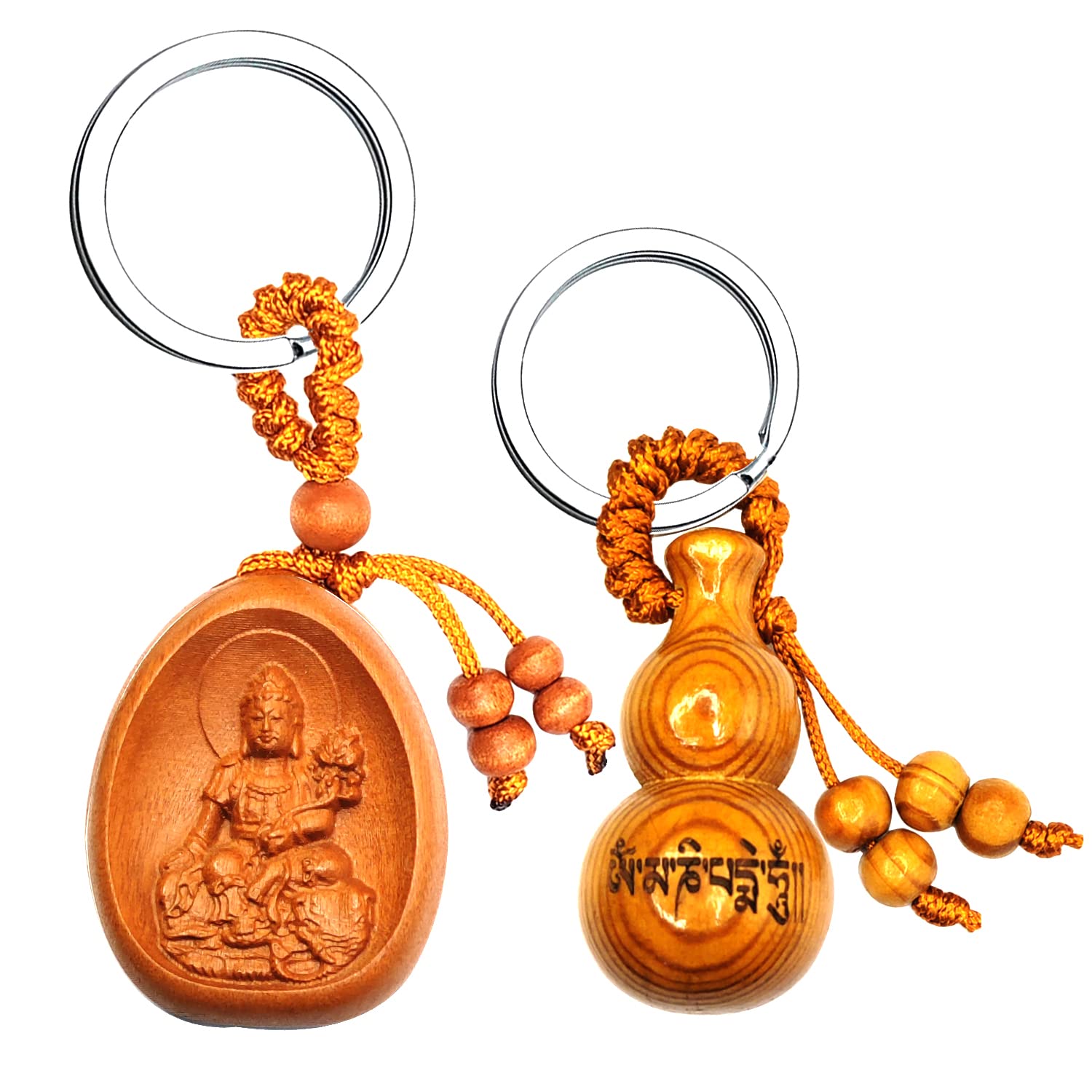 FAZOVINFAZOVIN Buddha Keychain with a Feng Shui Wu Lou Lucky Charm Protection Amulet Make of Peachwood