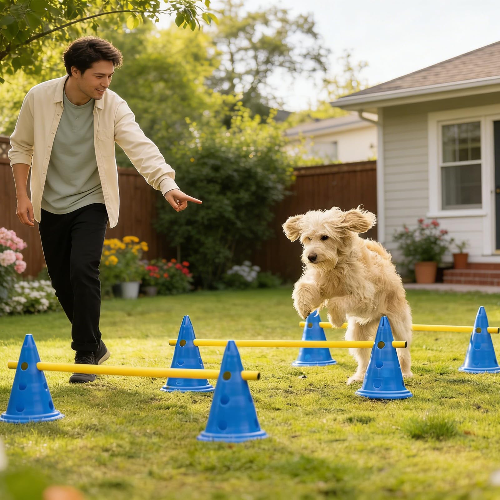 Sprzęt do agility dla psów Zestaw Treningowy z Przeszkodami i Słupkami | Domowy Tor Przeszkód dla Na Zewnątrz, Do Wewnątrz, Do Parku, Ogrodu, Plaży, Lasu, Na Wędrówki, Kemping,