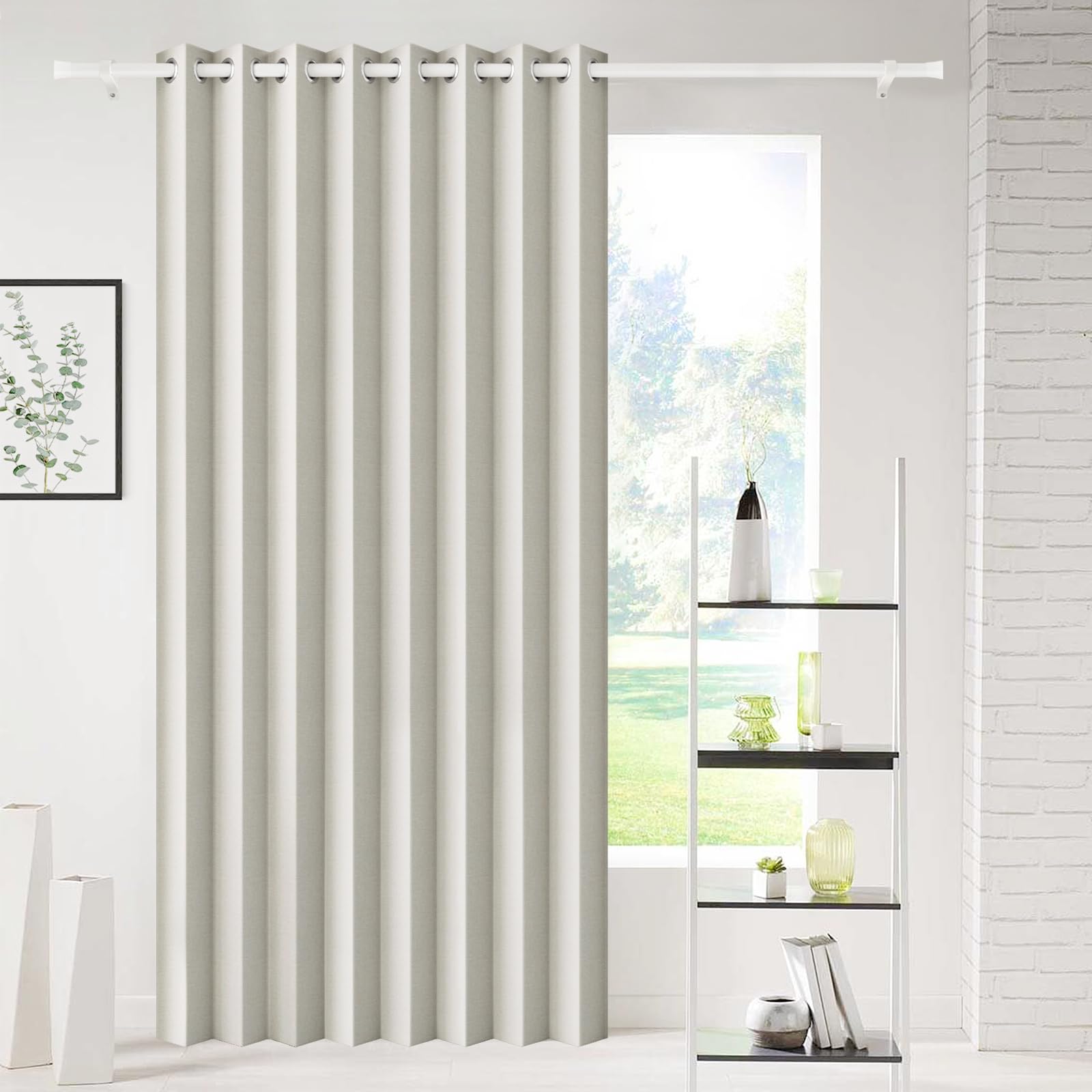Photo 1 of HMYI Magnetic Closure Pleated Look Theater Grade 100% Blackout Grommets Door Window Curtain Panel, Approximate Pinch Pleated Curtains, 1 Panel, W60 x L80, Natural