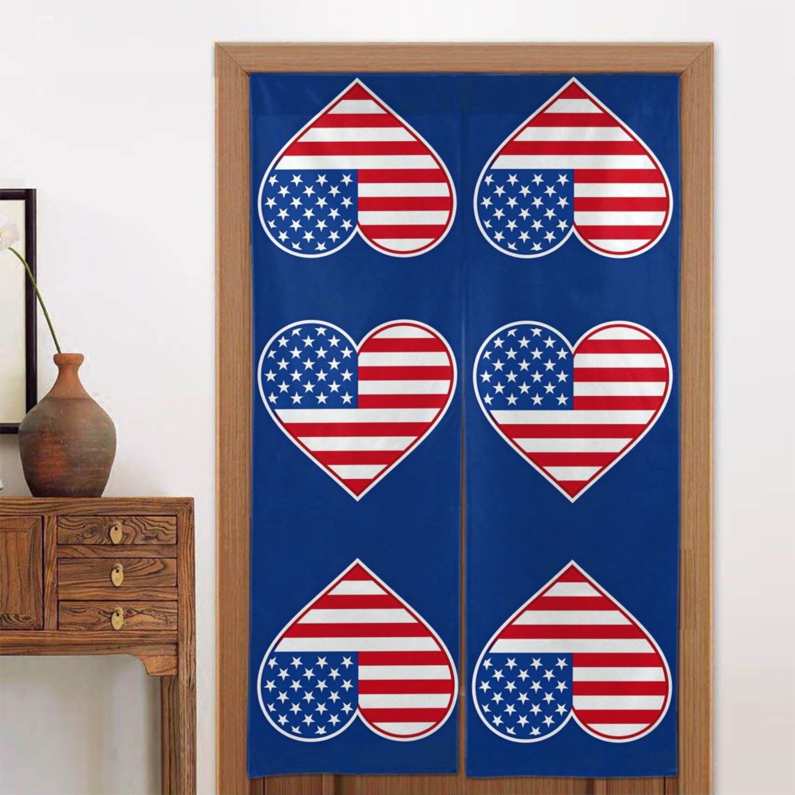 CNTDBU Patriotic Heart Flag Door Curtain 34x56 Inch-Room Divider Panel for Privacy, Entryway Screen for Kitchen Bedroom