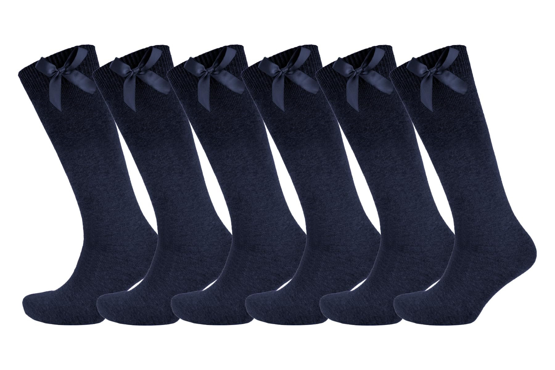 Slumber Hut Girls 6 Pairs Knee High Socks With Ribbon Bow Navy 12-3 (EUR 31-34)