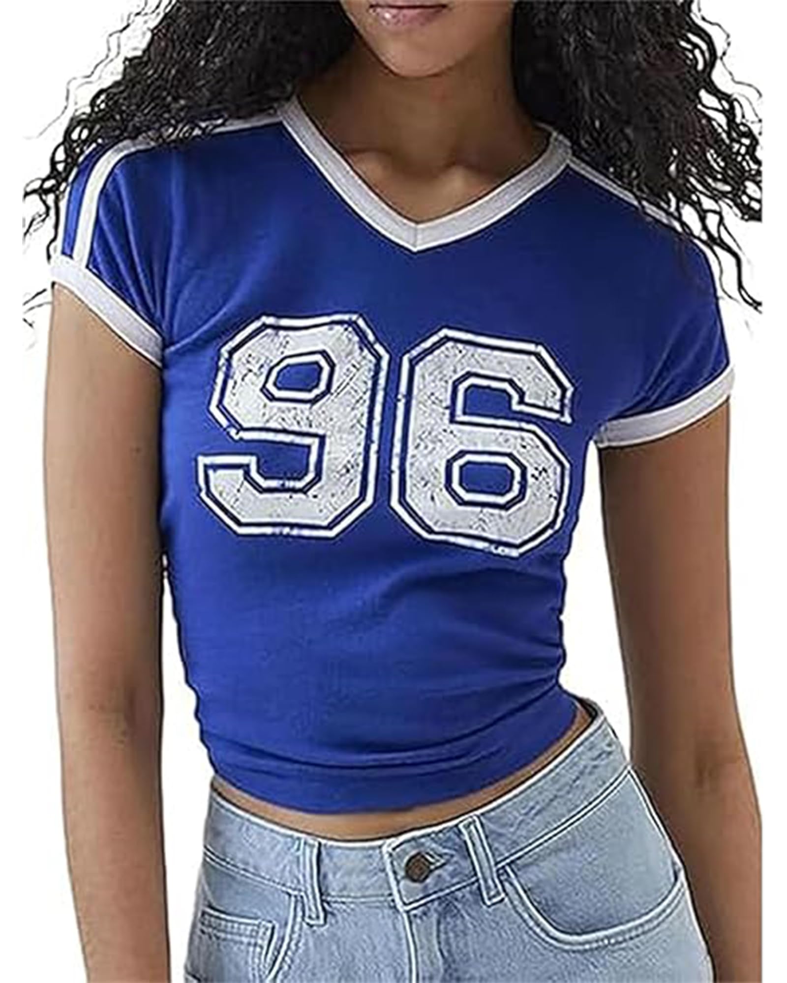WBDWWTD T-Shirt da Donna Estiva Y2K Crop T-Shirt da Bambino con Numero Grafico Girocollo Top T-Shirt Vintage Blokecore per Ragazza Adolescente Streetwear estetico