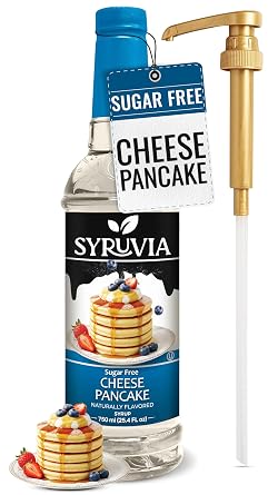 Syruvia Sugar Free Cheese Pancake Syrup, Naturally Flavored Syrup for Specialty Drinks, Lemonades, Iced Teas, and Desserts 25.4 fl oz - with Pump