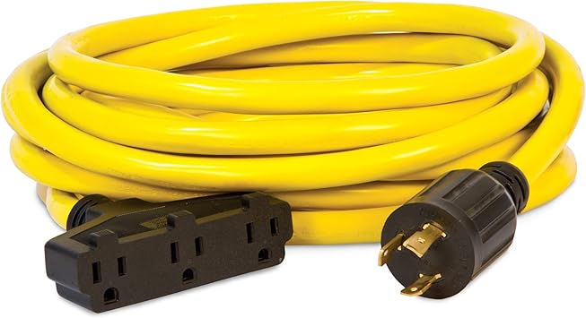 Cable de alimentación 48034 de Champion Power Equipment, 25 pies de largo, 30 A, 125 V, de hasta 3750 W (L5-30P a tres tomas 5-15R)