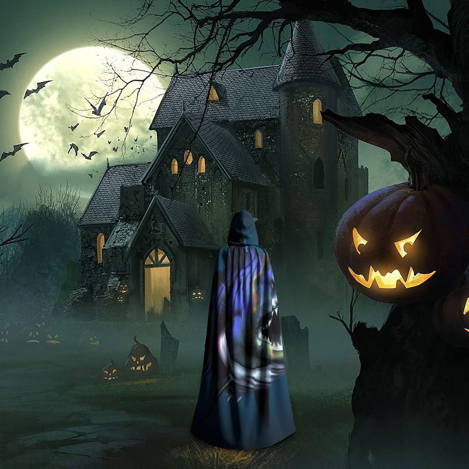 Cool Fish Hooded Cloak Cape Unisex Adult Knight Costume Medieval Robe Long Halloween Cosplay Outfit