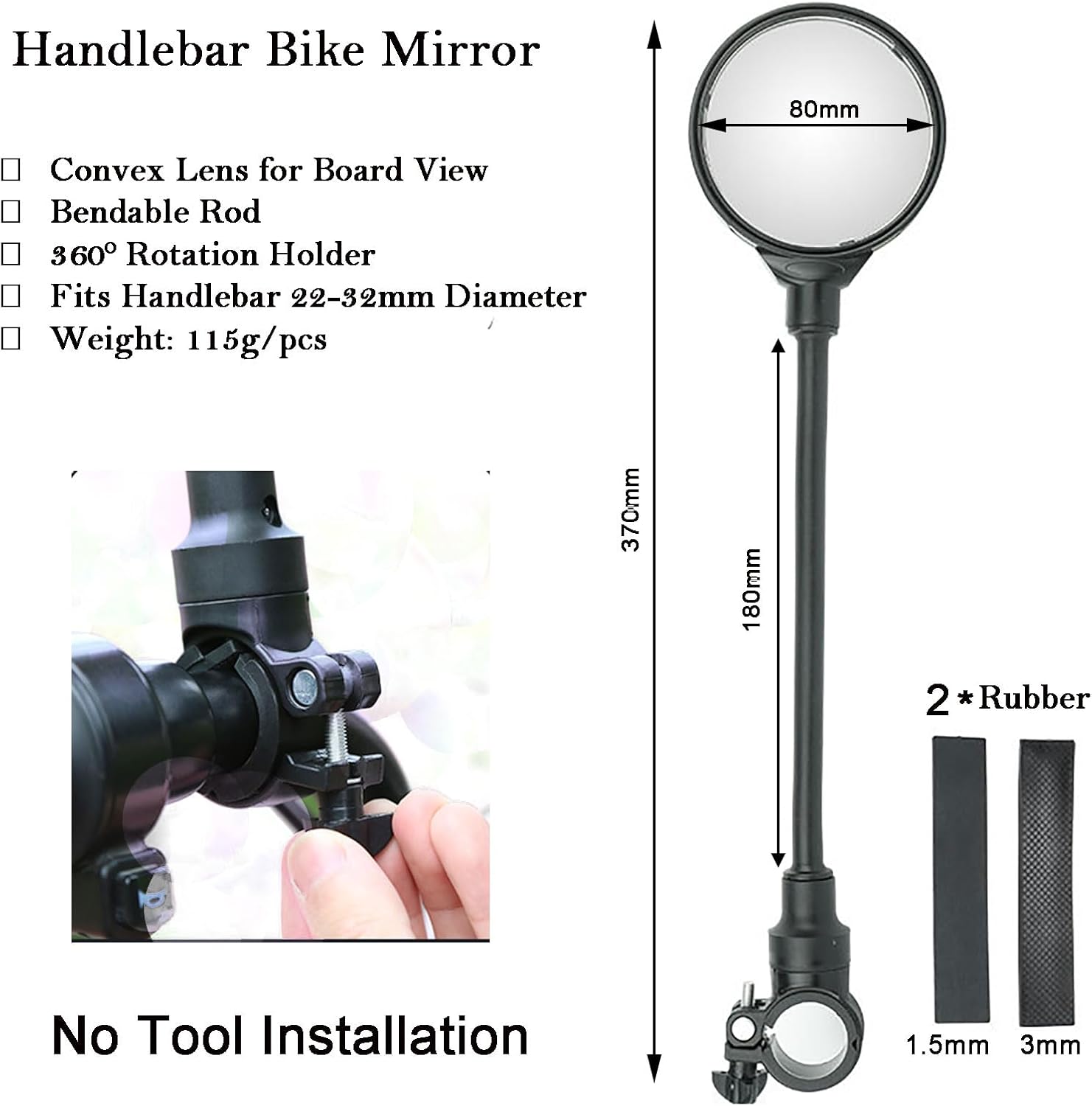Bike Mirror, Bicycle Mirrors for Handlebars 360 Rotate Rearview Convex Lens, Safe Cycling Bike Rear View Mirror